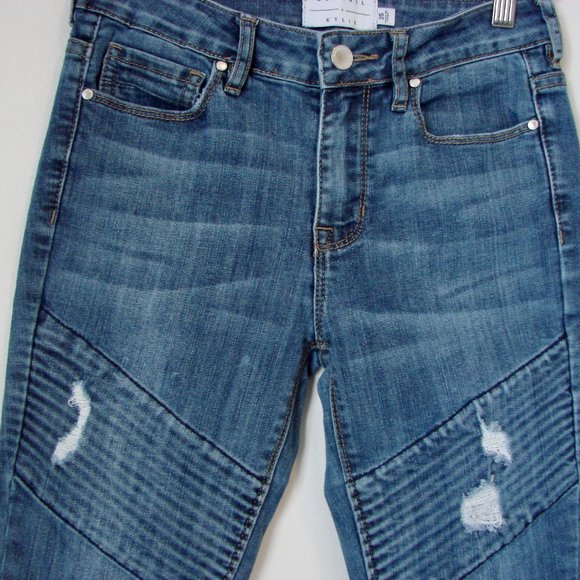Straight Jeans Distressed Moto Mid Rise Skinny Stretch Kendall + Kylie Size 25 - Picture 7 of 15